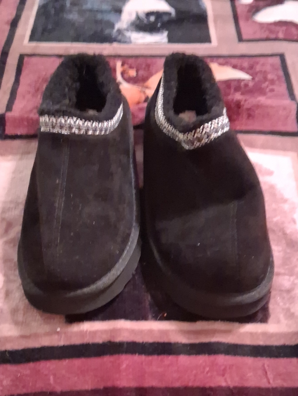 Women's Black Faux-Suede Slip-On Moccasin with Faux Fur Collar